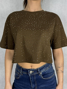 T- shirt girocollo con strass