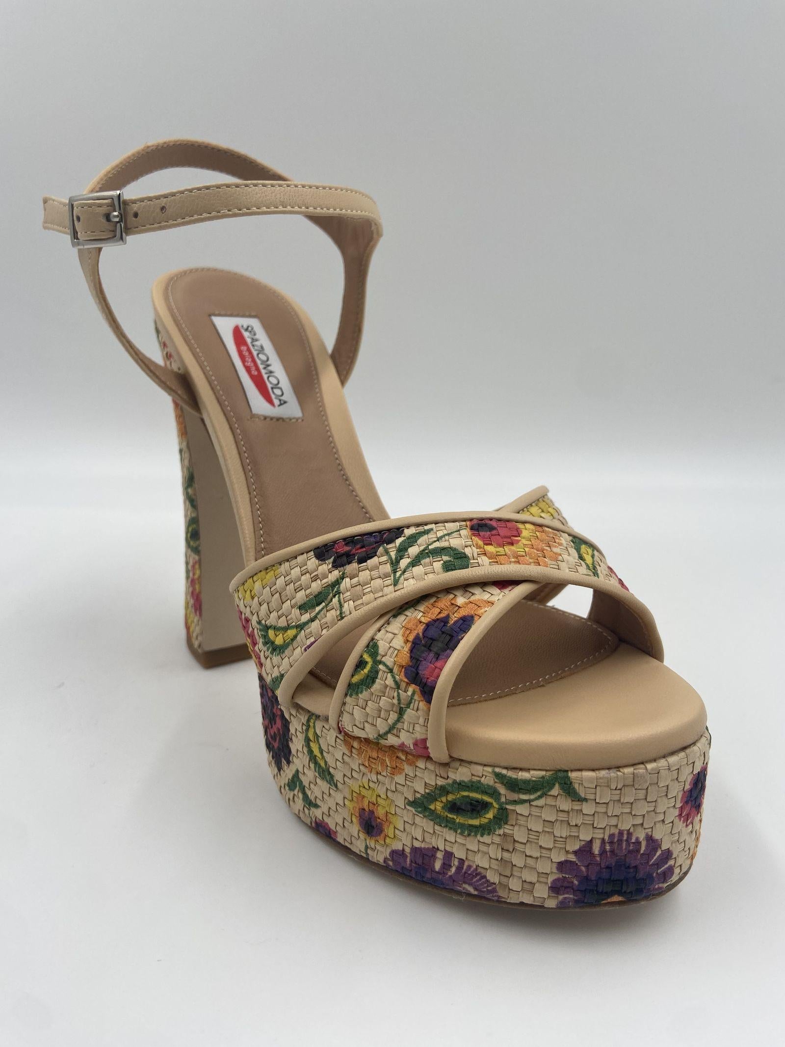 Sabot in fibra naturale motivo fiori 2594 BEIGE SPAZIO MODA