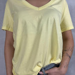 T-shirt basica scollo a V L5560 GIALLO OFELIA