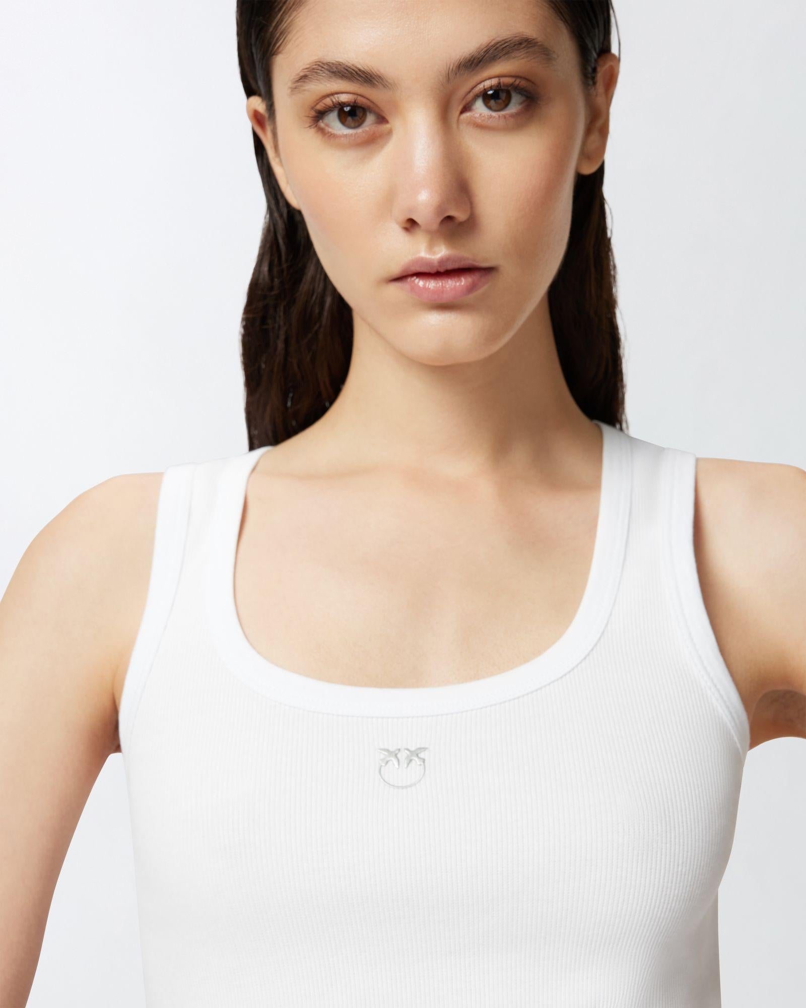 Top canotta a costine con logo uccellini 100807-A2C1 Z04 PINKO