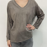 T-shirt scollo a V 2831 TORTORA OFELIA