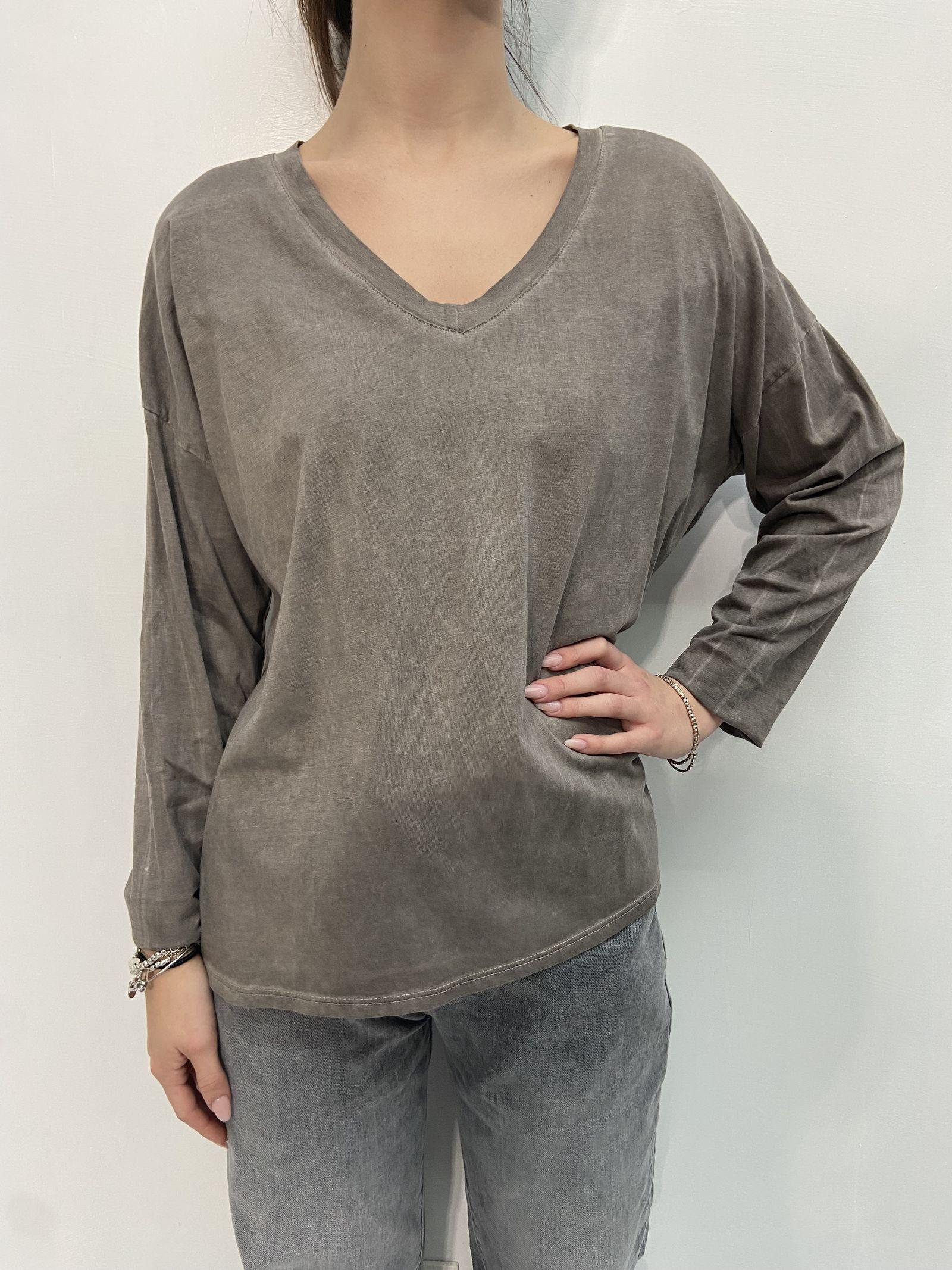 T-shirt scollo a V 2831 TORTORA OFELIA