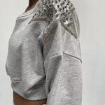 Felpa corta con stella argento A1277 GRIGIO OFELIA