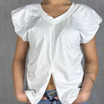 T- shirt scollo a V con manica a sbuffo OY6199 BIANCO OFELIA