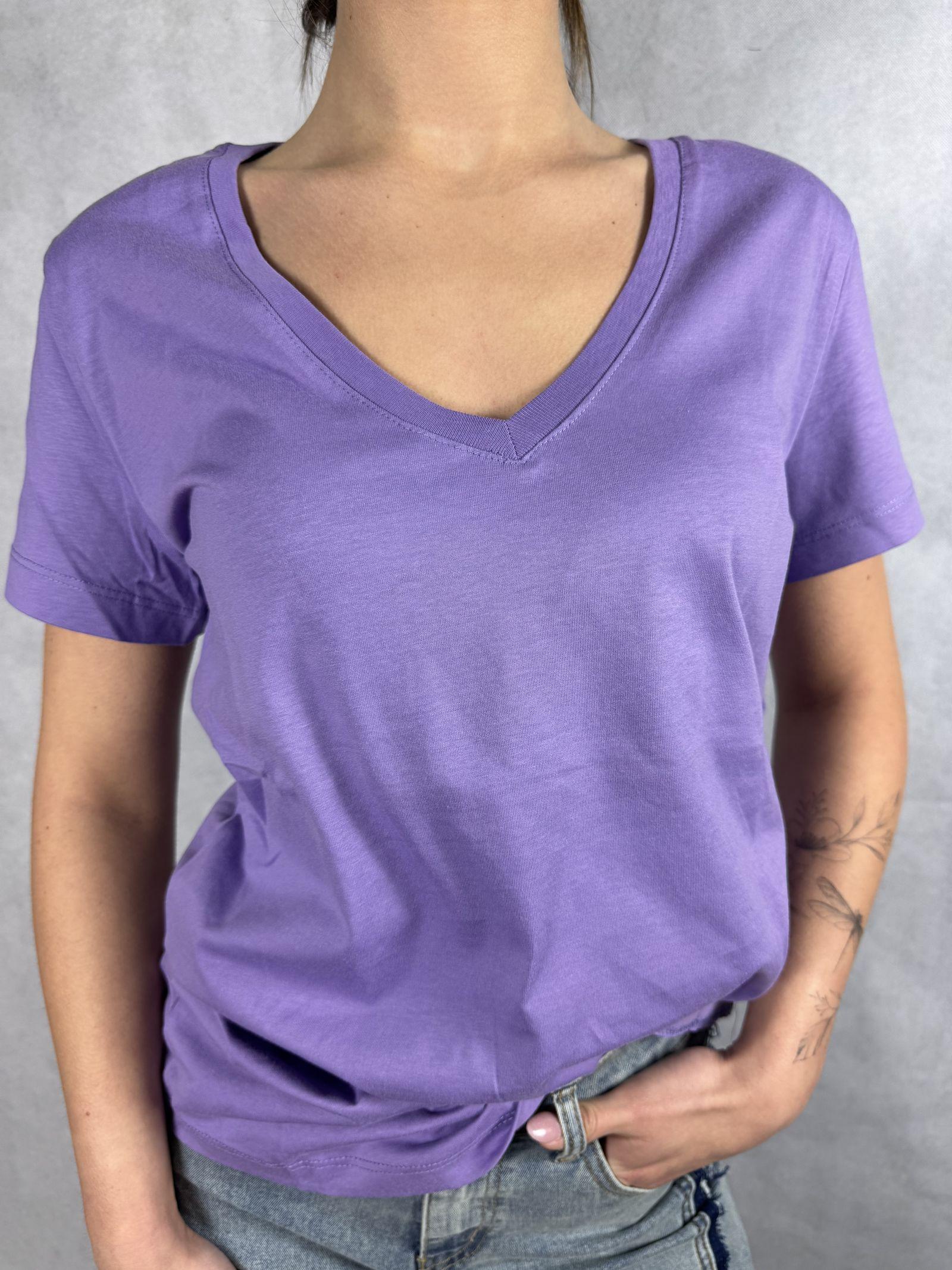 T- shirt basica scollo a V L5560 LILLA OFELIA