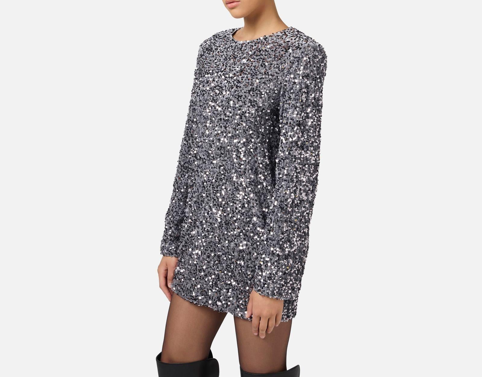 Abito in ciniglia ricamata con paillettes AB70347E2 CG8 ELISABETTA FRANCHI