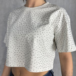 T- shirt girocollo con strass L8586 MELANGE OFELIA