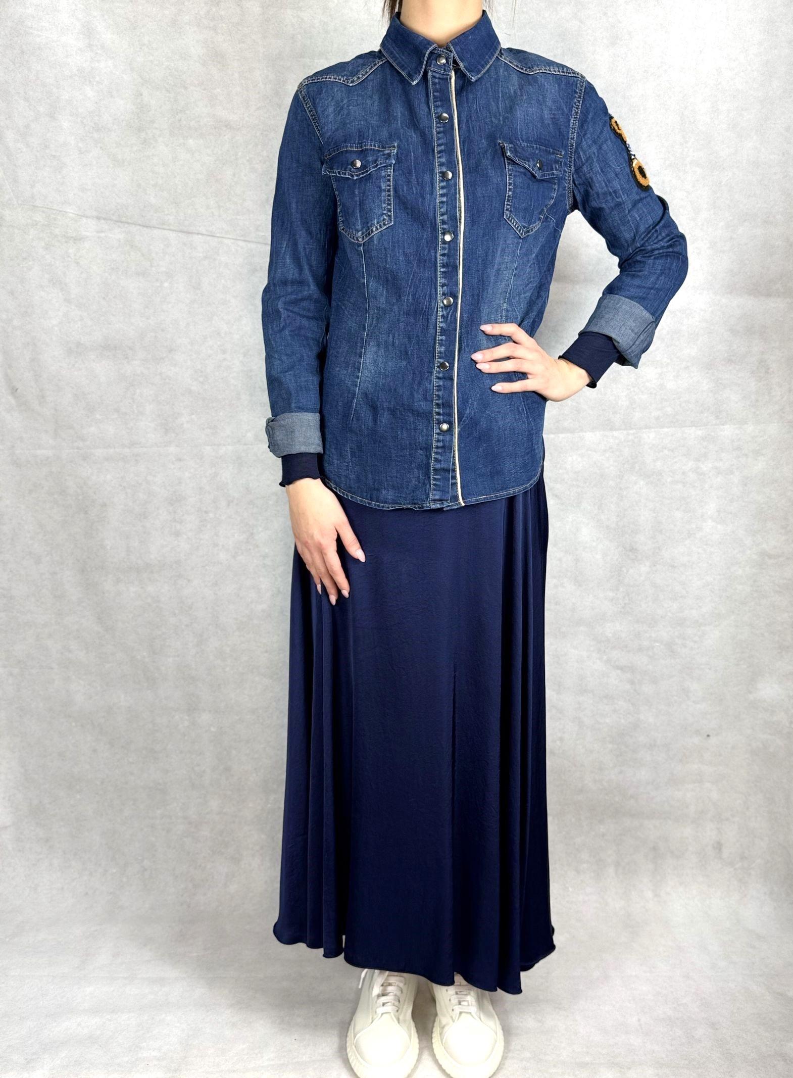 Camicia denim lavaggio scuro con orsetto 220102JC760ORSETTO DENIM OFELIA