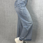 Jeans vita alta e gamba larga con strass JF265 DENIM OFELIA