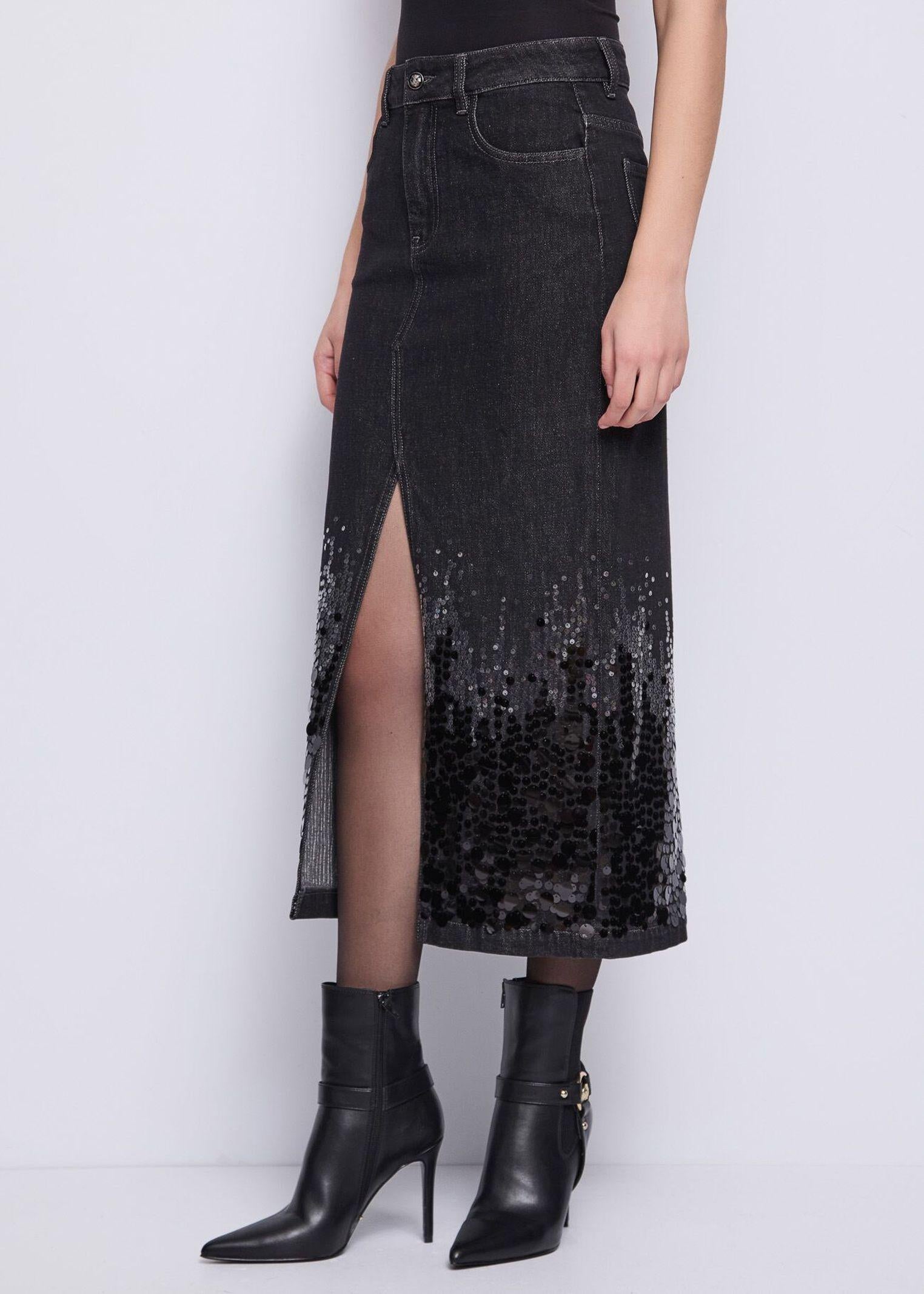 Gonna lunga denim con strass 521FD76001 00 GAUDI'
