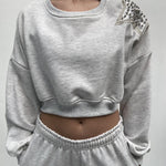 Felpa corta con stella argento A1277 GRIGIO OFELIA