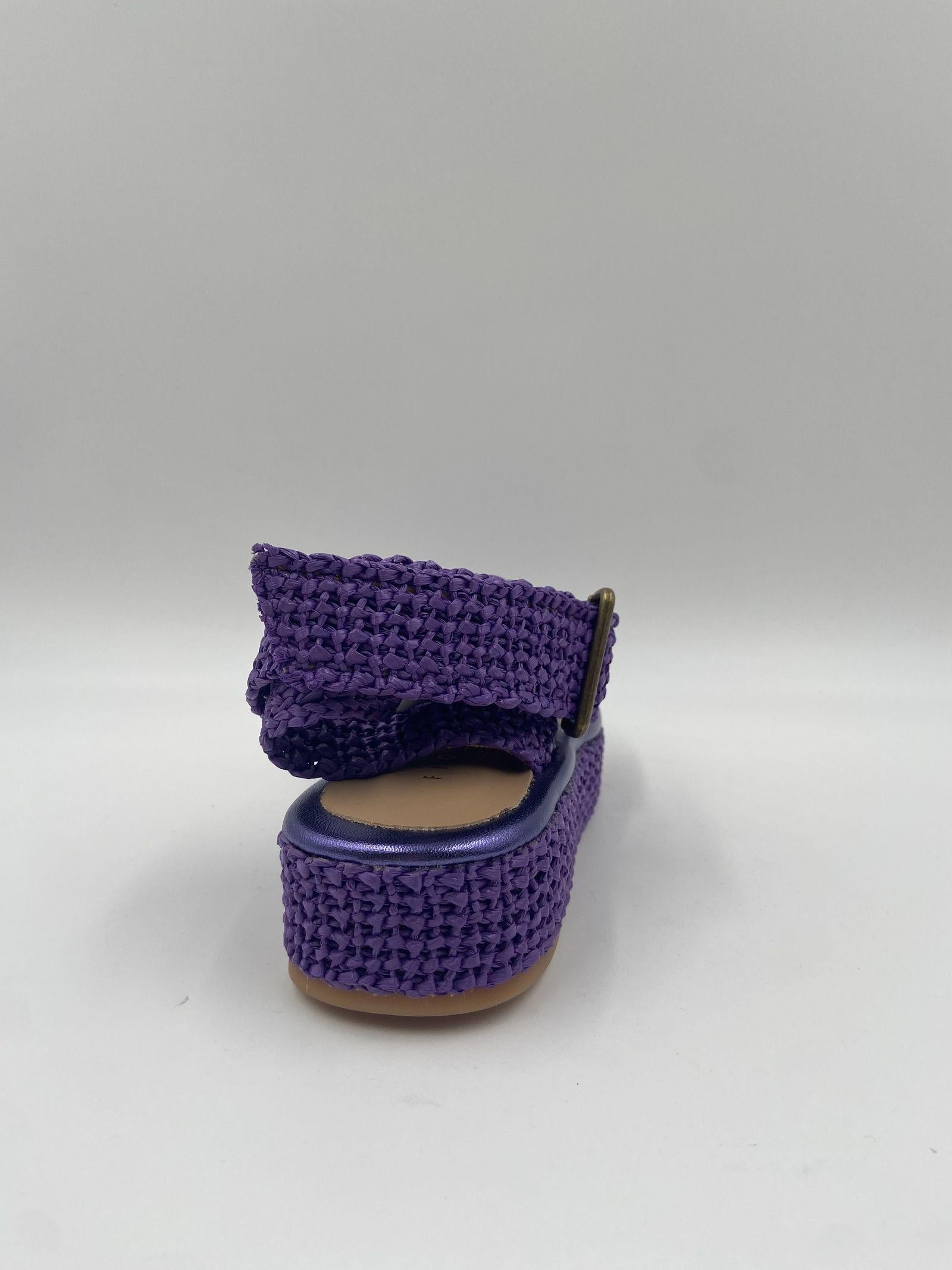 Sandalo zeppa in raffia naturale S148J545 VIOLA FIORINA