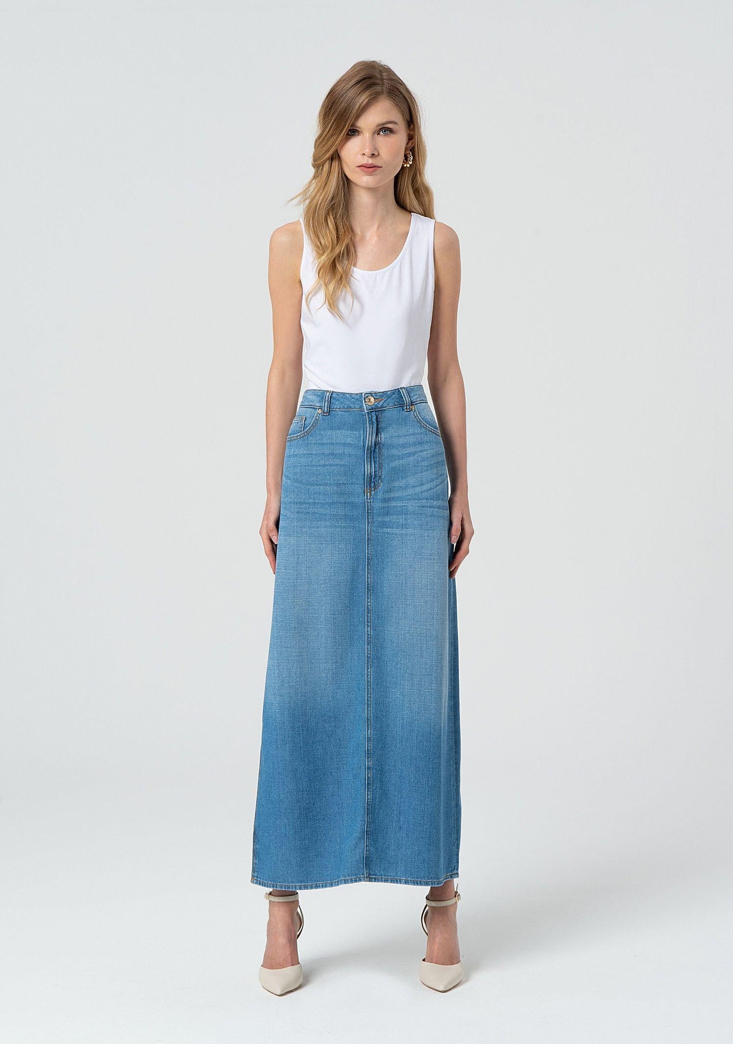 Gonna in denim con lavaggio medio FP25SG5006D46202 258 FRACOMINA