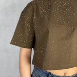 T- shirt girocollo con strass L8586 CIOCCOLATO OFELIA