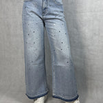 Jeans vita alta e gamba larga con strass JF265 DENIM OFELIA