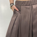 Gonna in raso con pieghe SK1027 MORO OFELIA