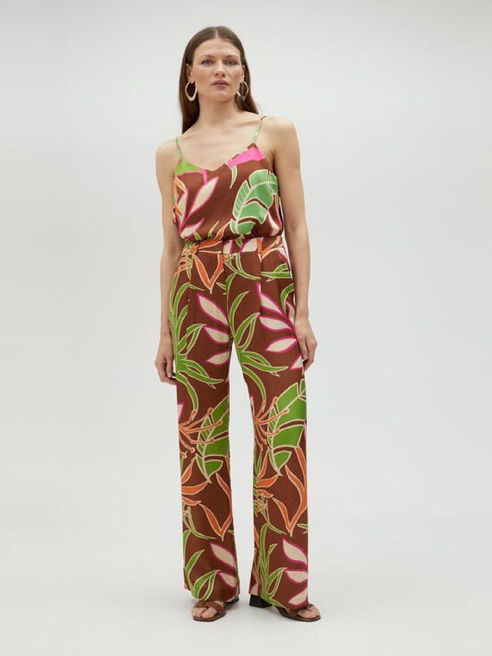 Pantalone morbido stampa foglie MS2514014 256 MAITE