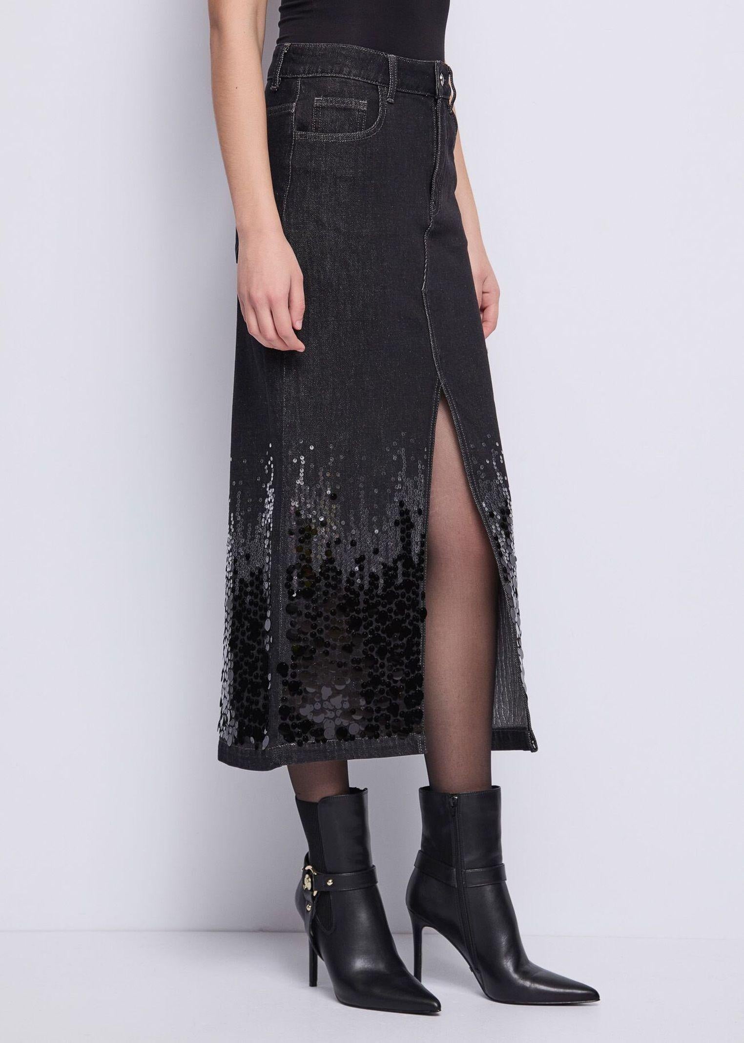 Gonna lunga denim con strass 521FD76001 00 GAUDI'