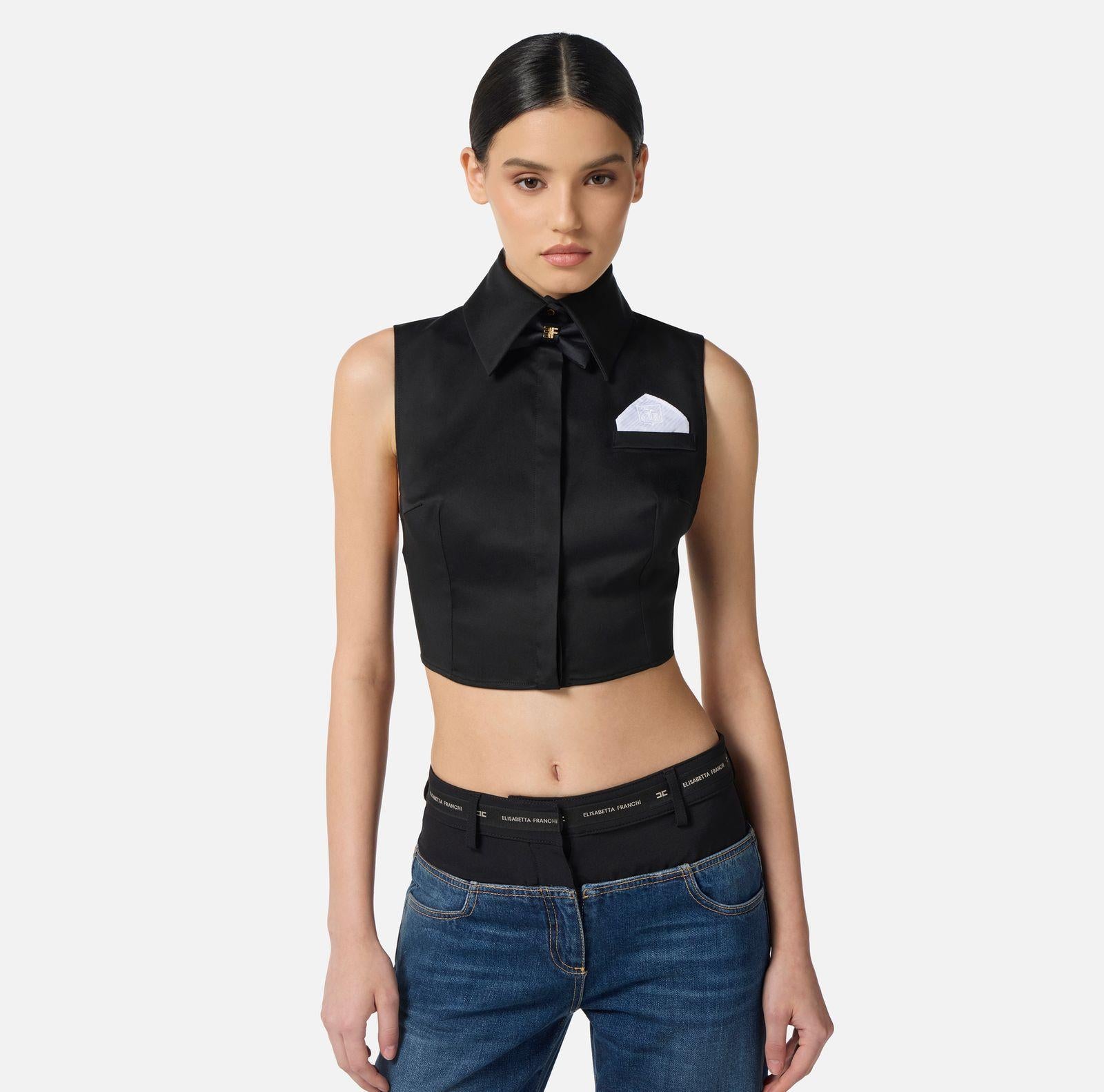 Camicia cropped con papillon CA10556E2 110 ELISABETTA FRANCHI