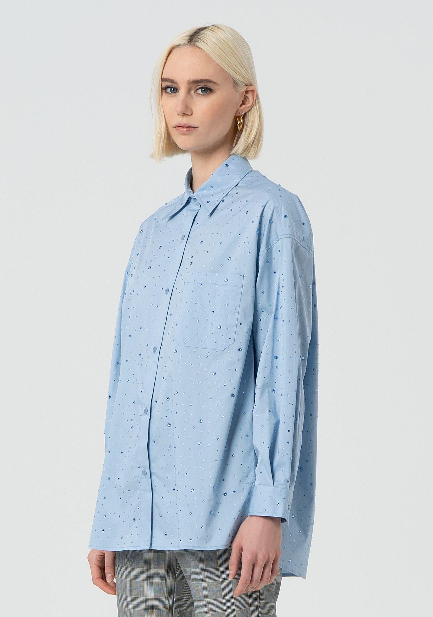 Camicia over in popeline con strass FR25ST6002W52001 252 FRACOMINA