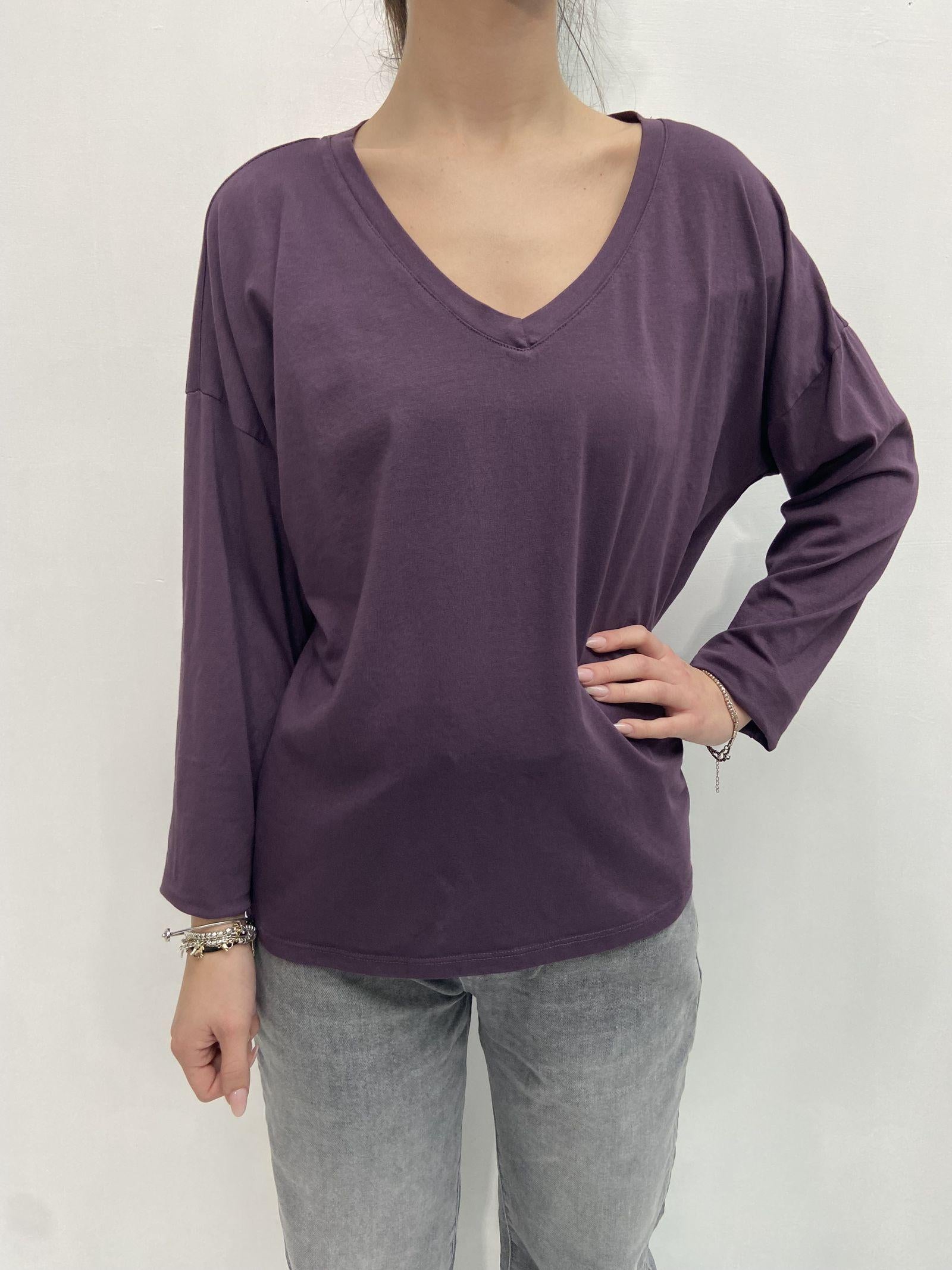 T-shirt scollo a V 2831 VIOLA OFELIA