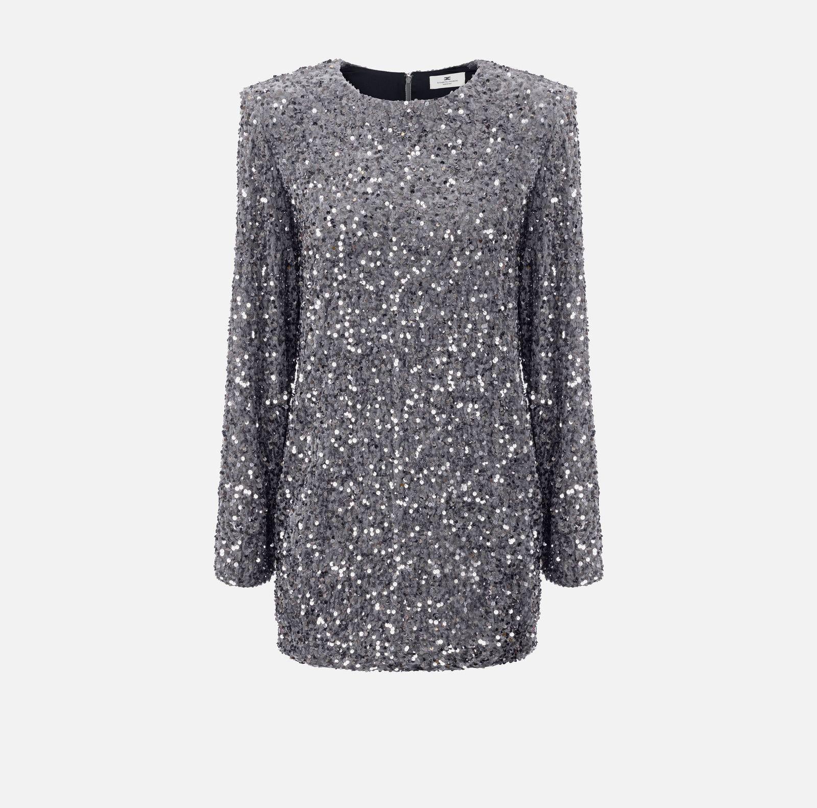 Abito in ciniglia ricamata con paillettes AB70347E2 CG8 ELISABETTA FRANCHI