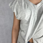 T- shirt scollo a V con manica a sbuffo OY6199 GRIGIO OFELIA