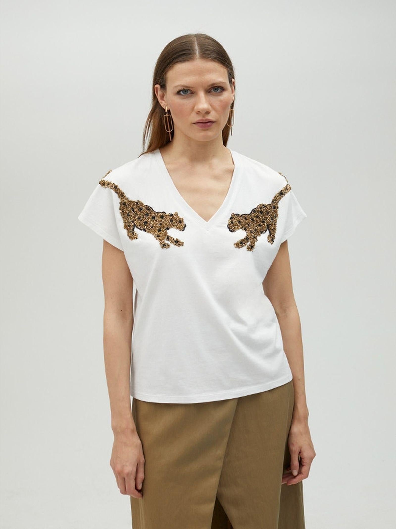 T-shirt strass disegno tigre MS2515018 00B MAITE