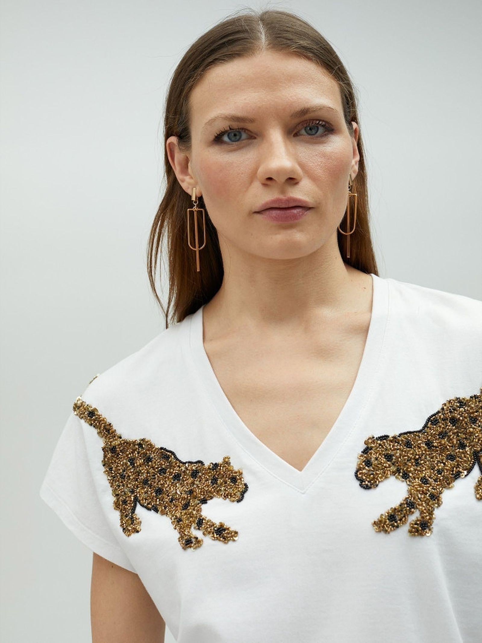 T-shirt strass disegno tigre MS2515018 00B MAITE