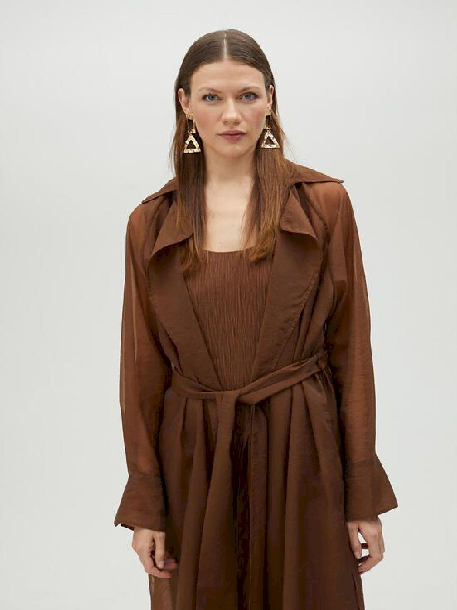 Trench lungo in organza con cintura MS2502018 057 MAITE