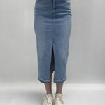 Gonna in denim con spacco davanti 123601JC807 DENIM OFELIA