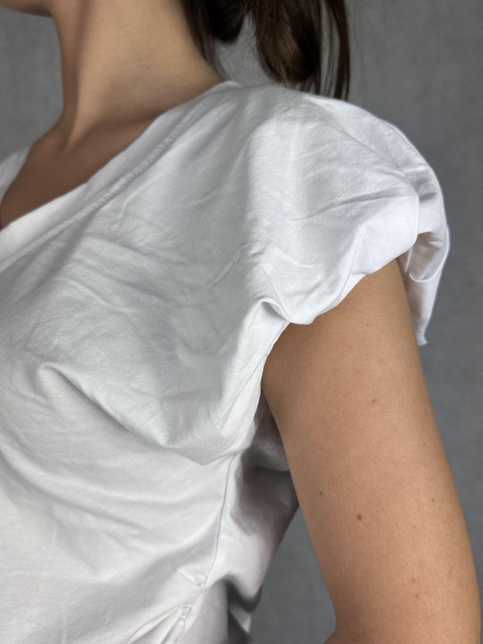 T- shirt scollo a V con manica a sbuffo OY6199 BIANCO OFELIA