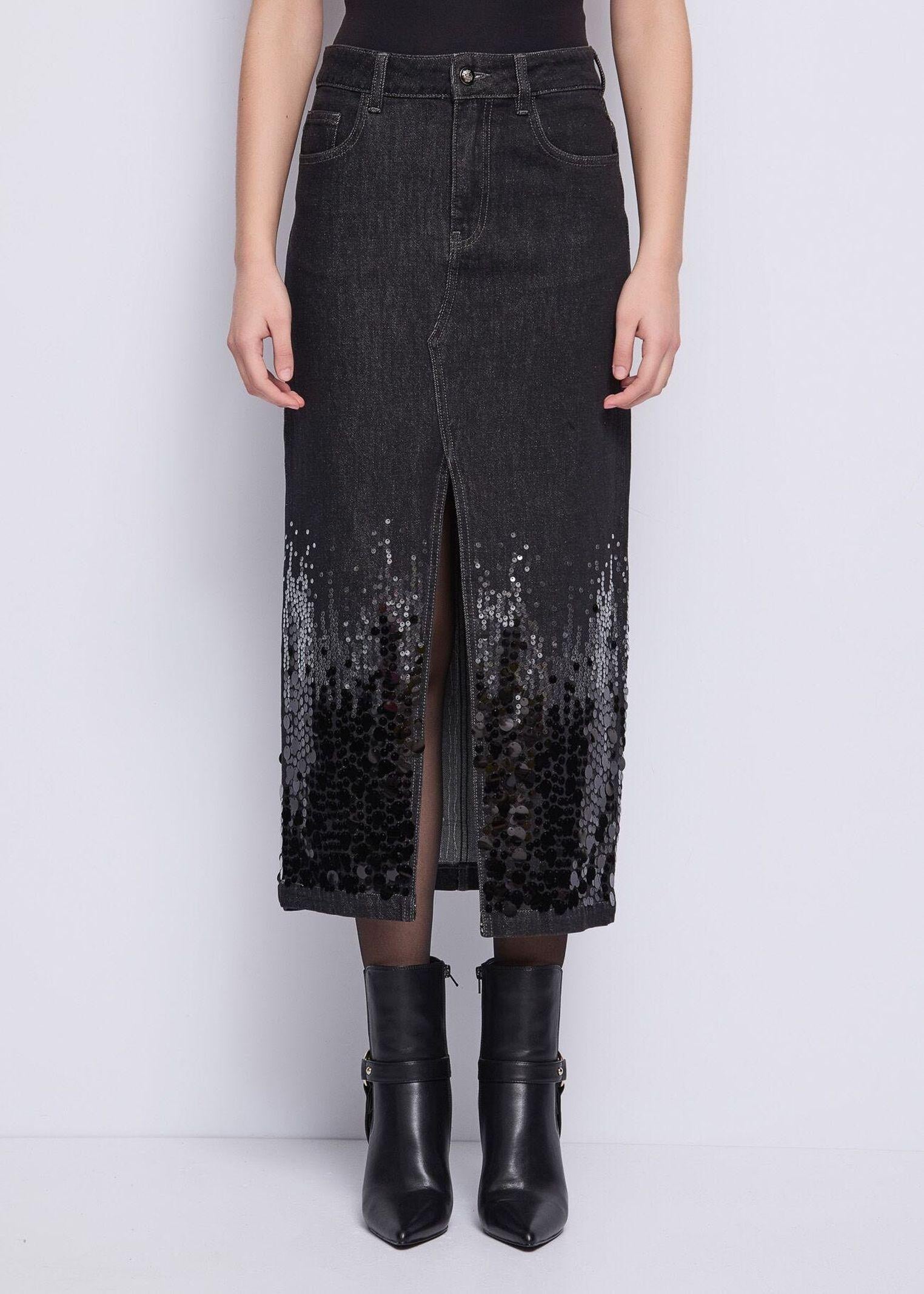 Gonna lunga denim con strass 521FD76001 00 GAUDI'