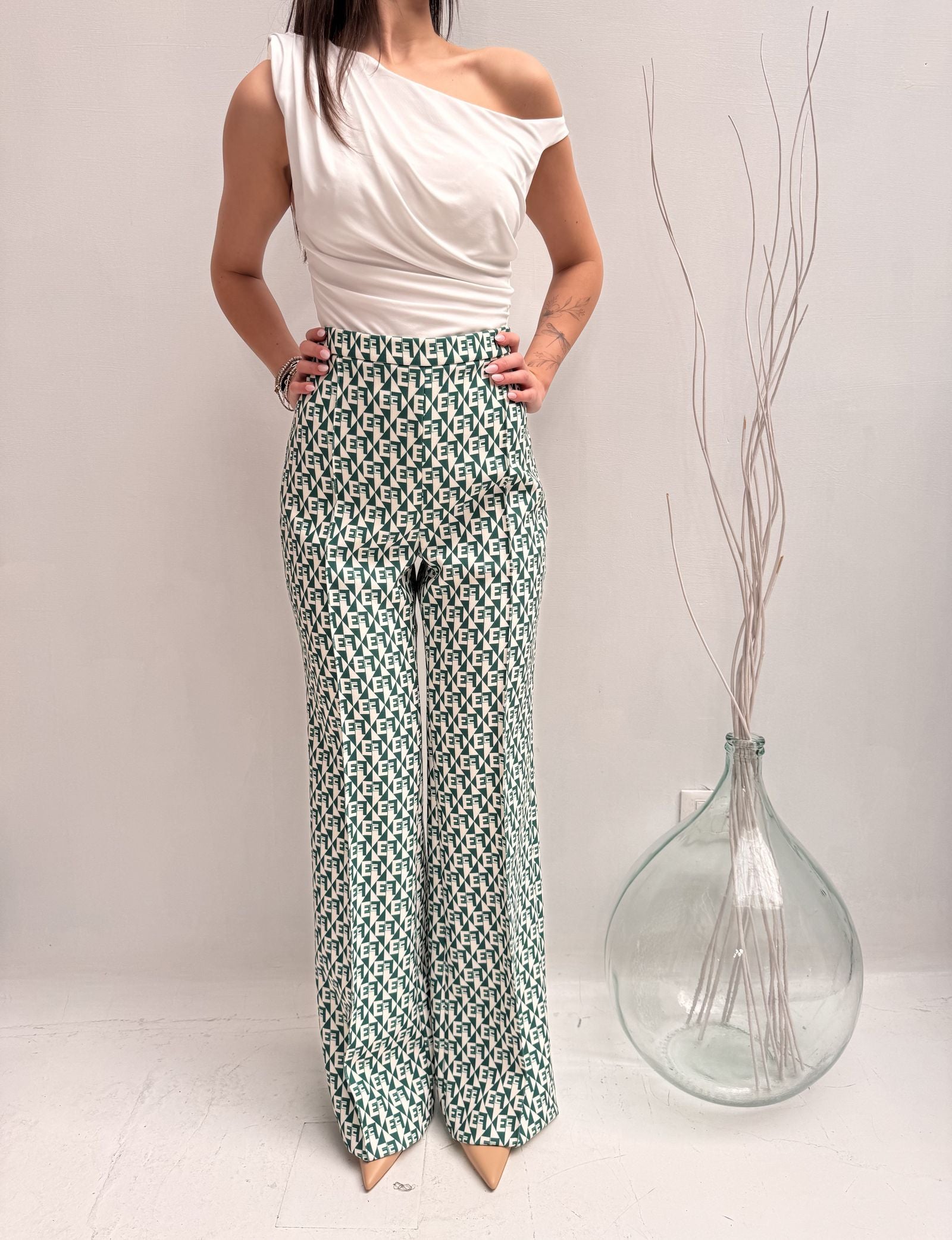 Pantalone stampa geometrica logata - Elisabetta Franchi PA00826E2 AT5 ELISABETTA FRANCHI 