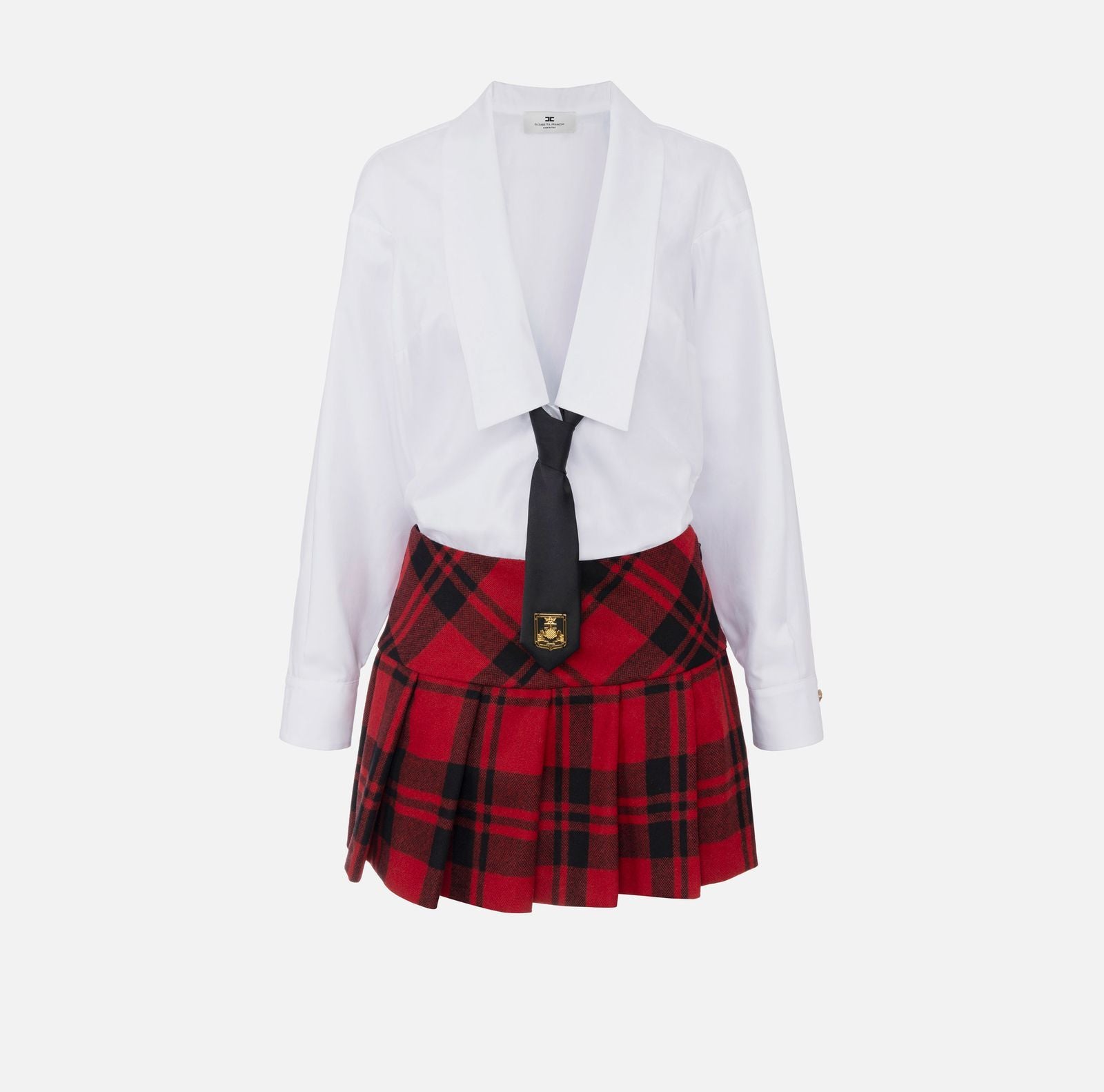 Abito a camicia in popeline e gonna in tartan - Elisabetta Franchi AB76147E1 DB6 ELISABETTA FRANCHI 
