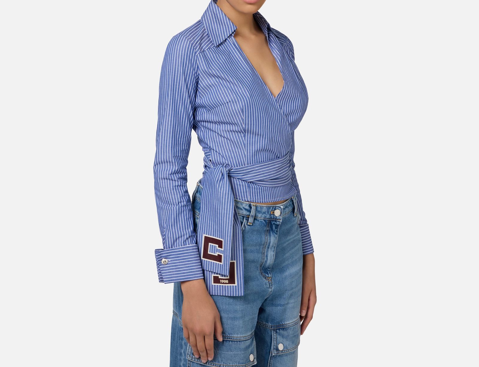 Camicia in popeline rigato con fusciacca ricamata CAS744E3 CL7 ELISABETTA FRANCHI 