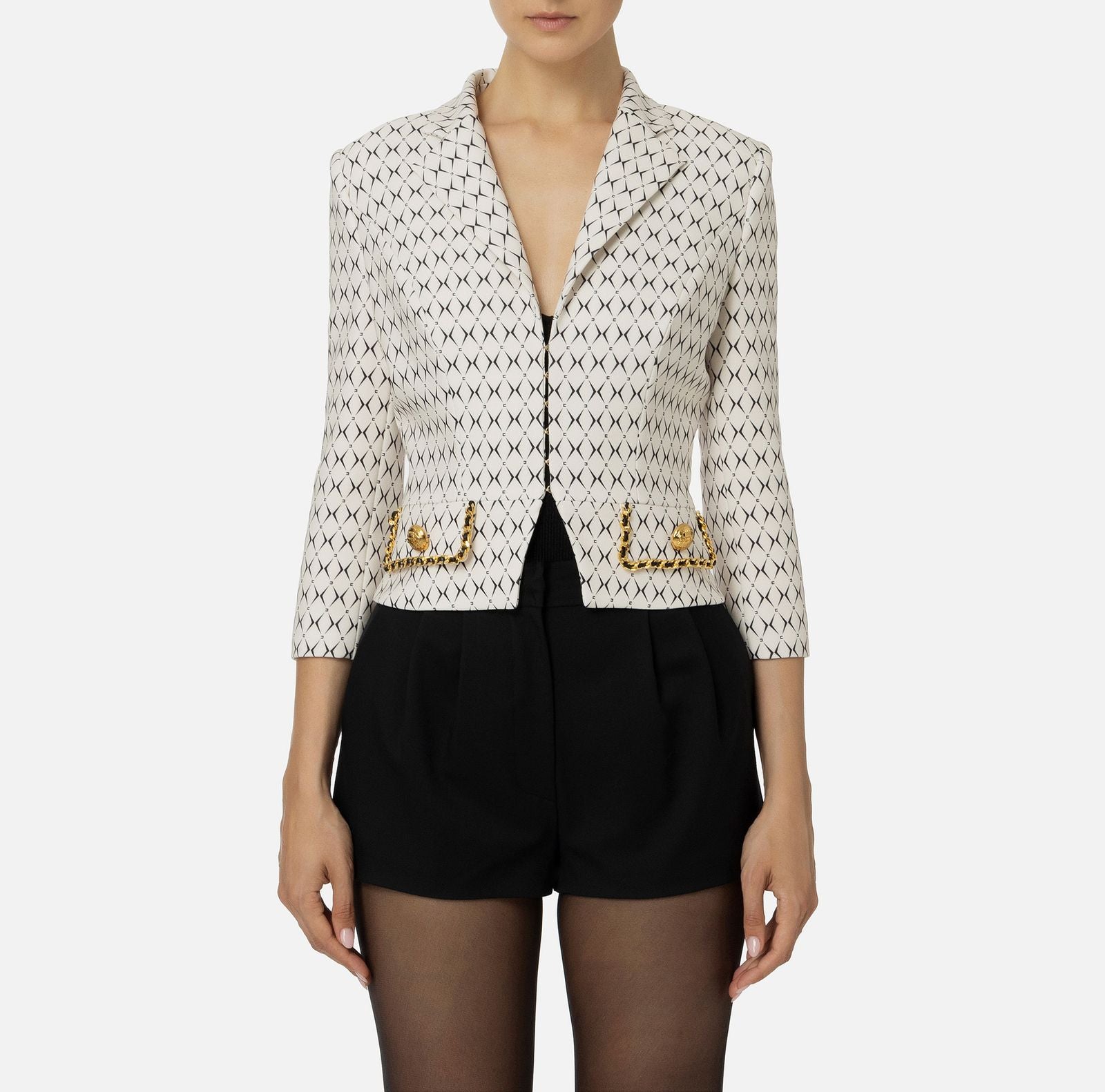 Giacca stampa rombo con catena - Elisabetta Franchi GIS8546E2 E84 ELISABETTA FRANCHI 