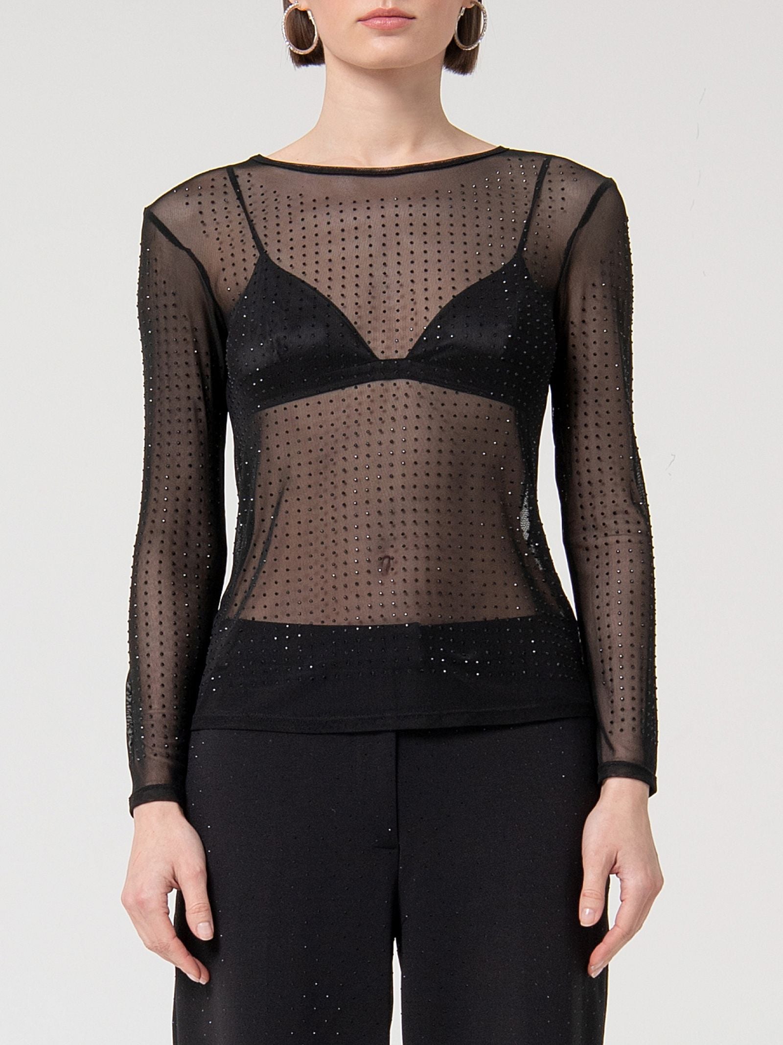 Top in georgette con strass - Fracomina FQ24WT1001 W749J9053 FRACOMINA 