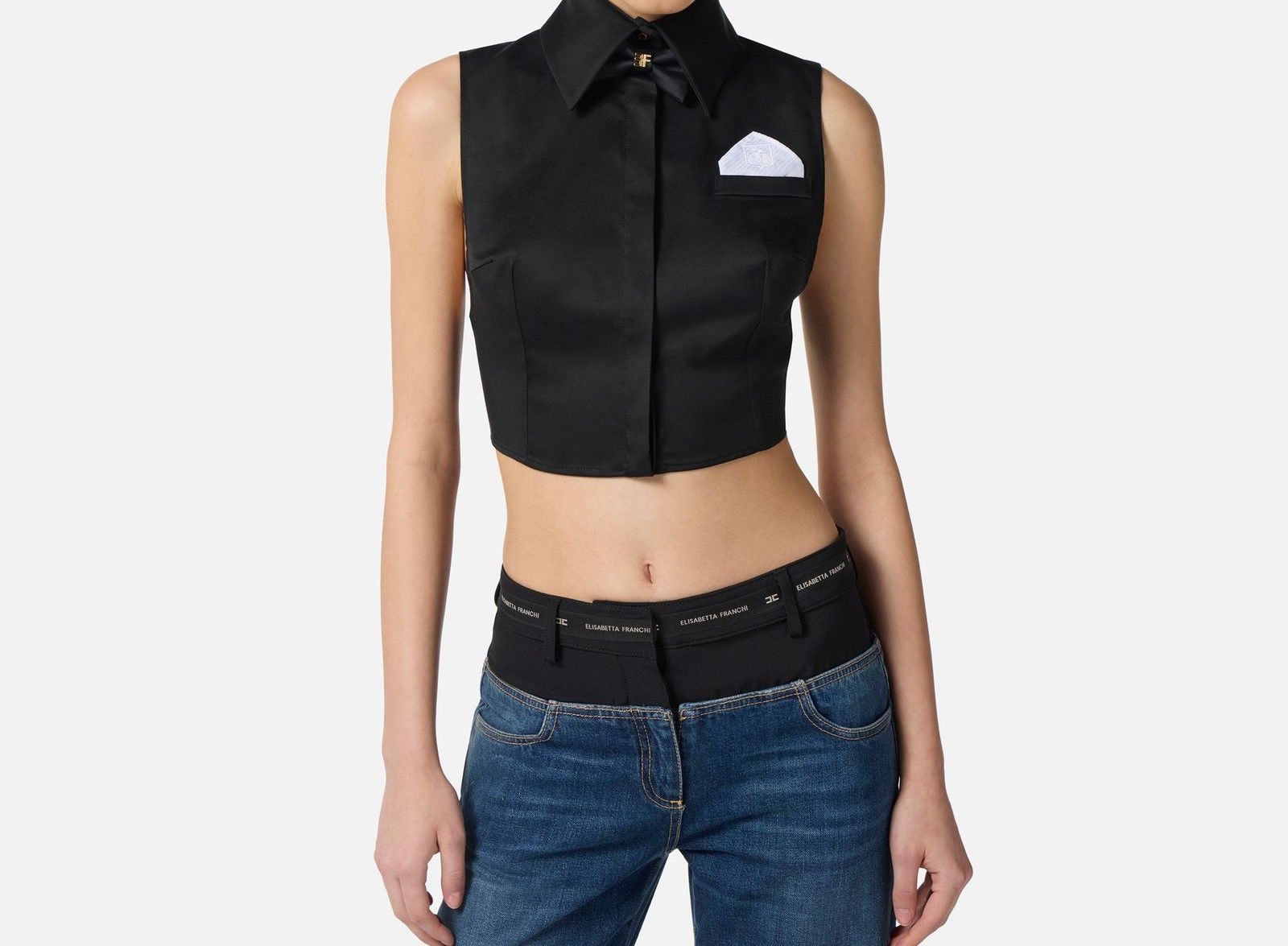 Camicia cropped con papillon - Elisabetta Franchi CA10556E2 110 ELISABETTA FRANCHI 