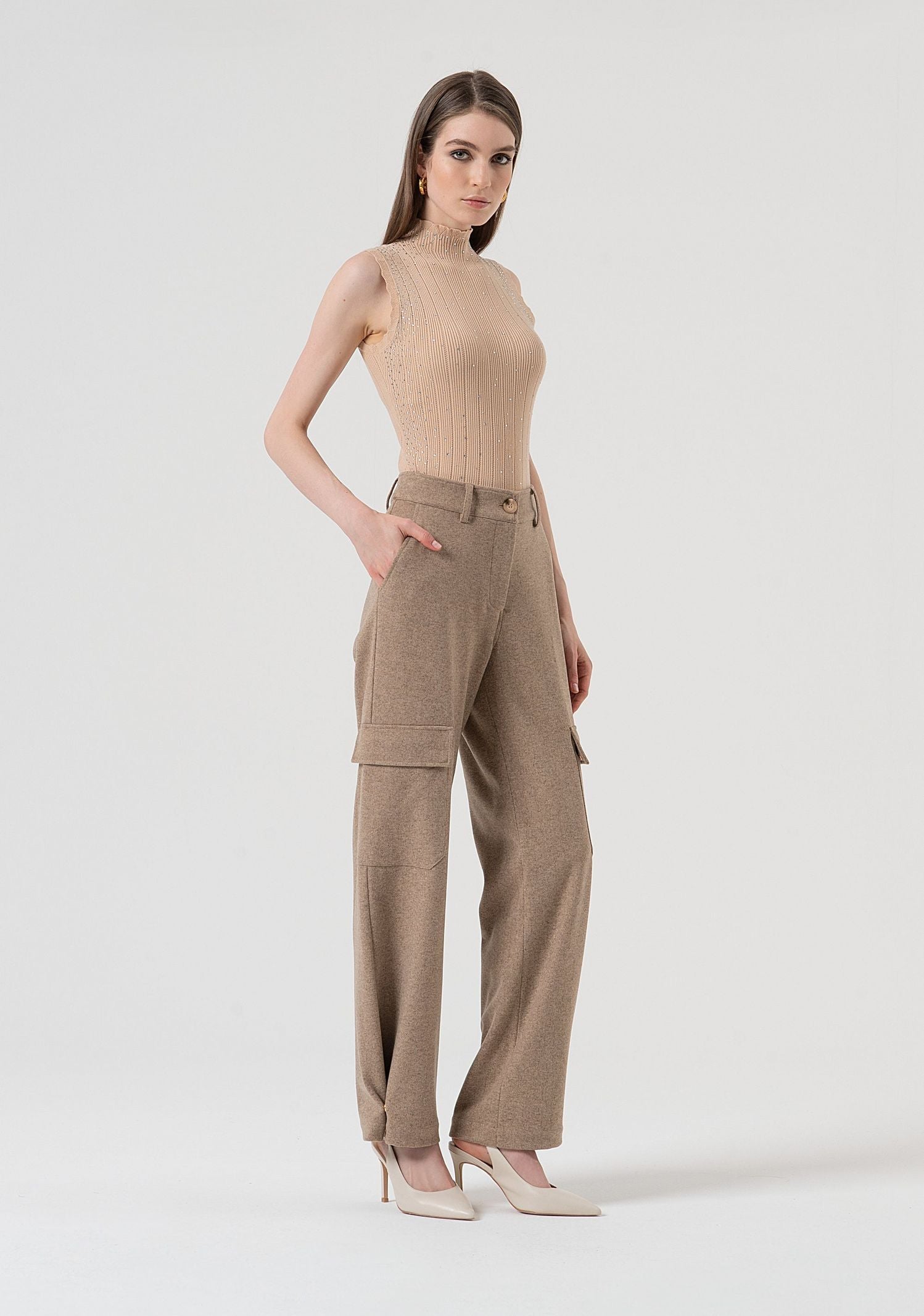 Pantalone cargo vita alta FR25WVC014W80501 L46 FRACOMINA 