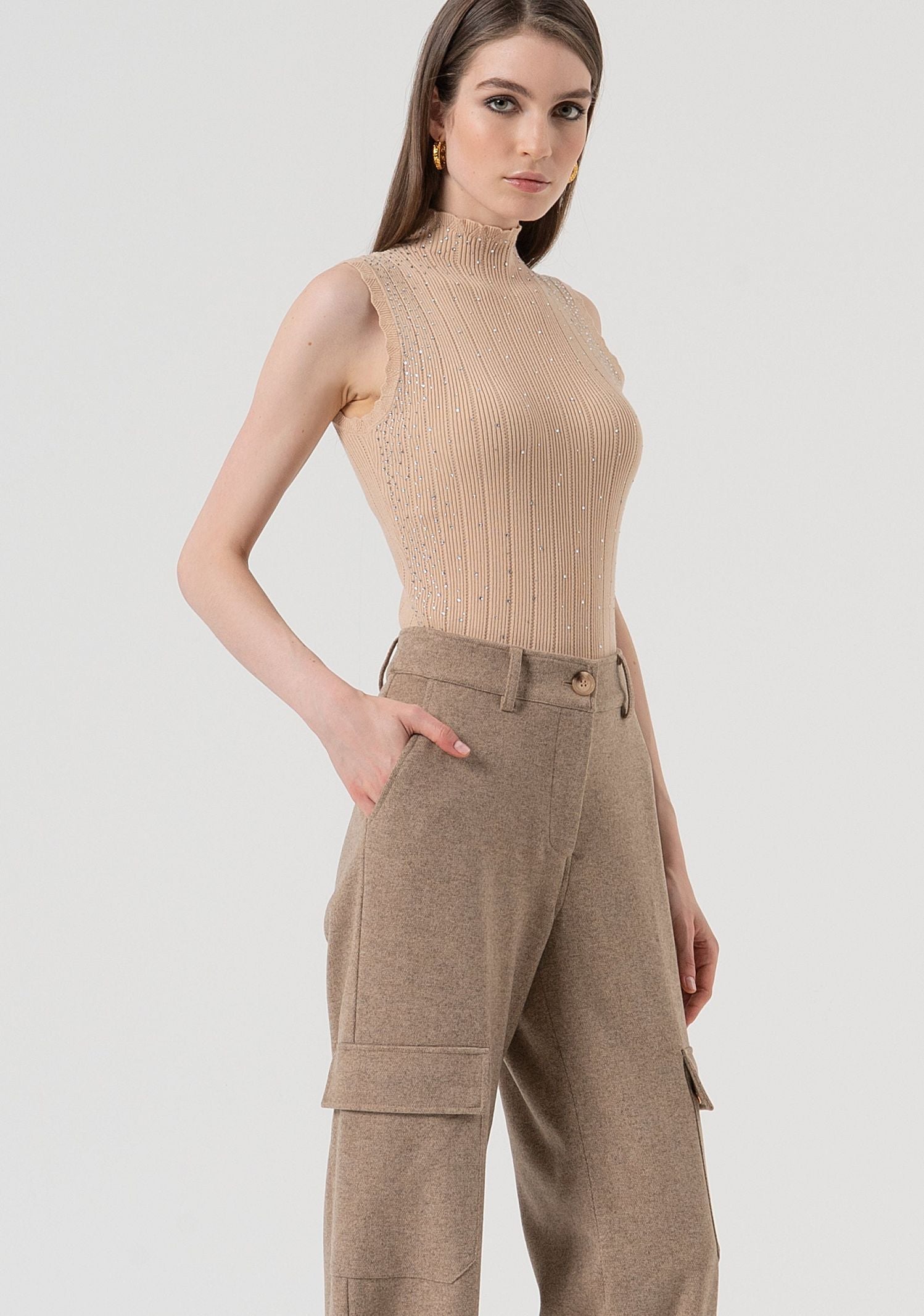 Pantalone cargo vita alta FR25WVC014W80501 L46 FRACOMINA 