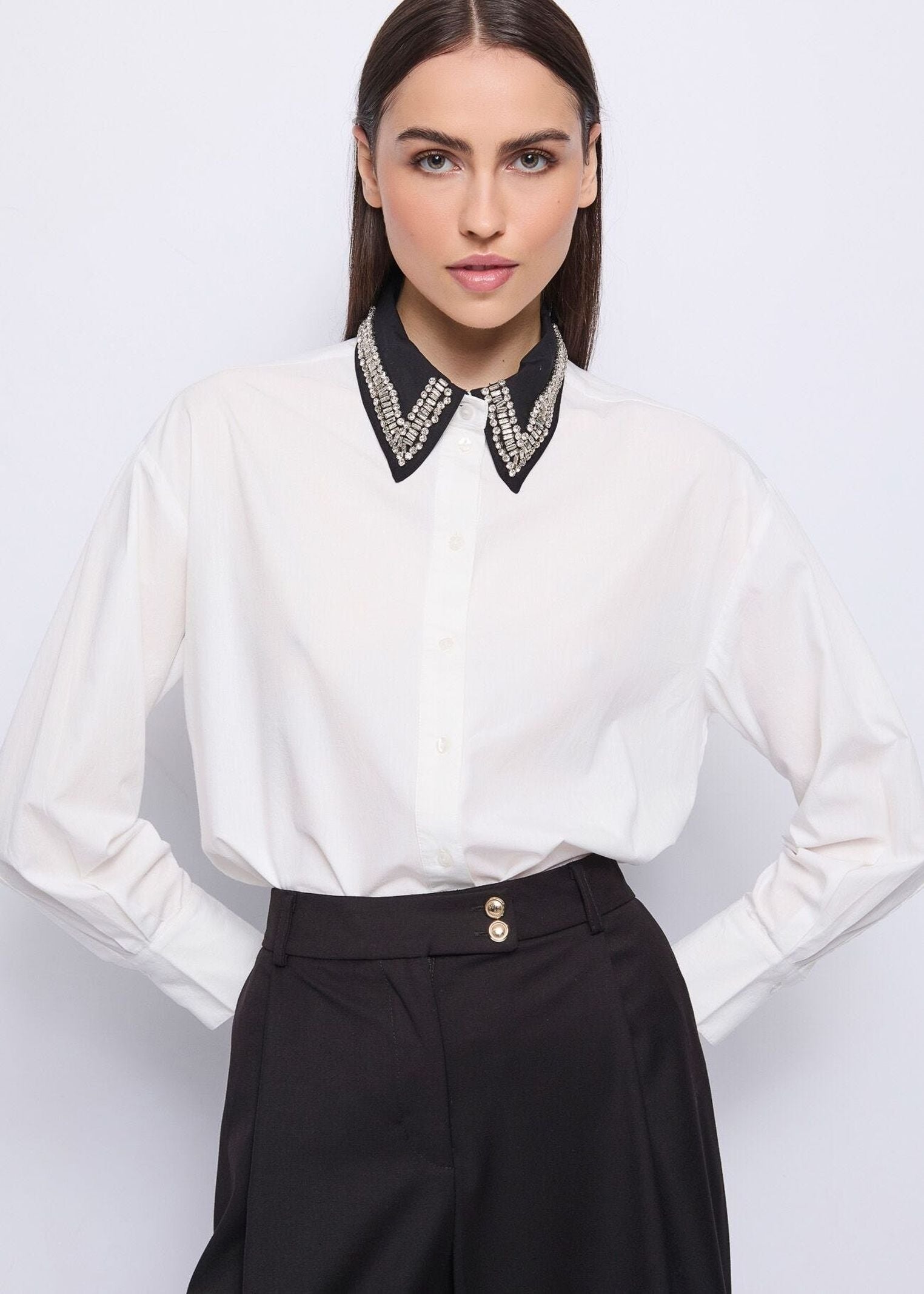 Camicia in popeline con strass 521FD45012 521045-01 GAUDI' 