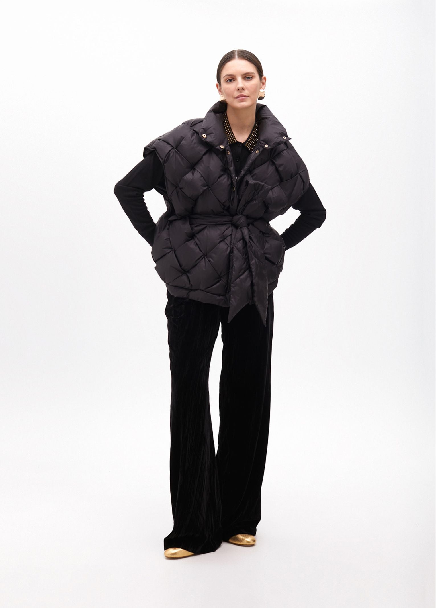 Gilet trapuntato con cintura MF2501006 00N MAITE 