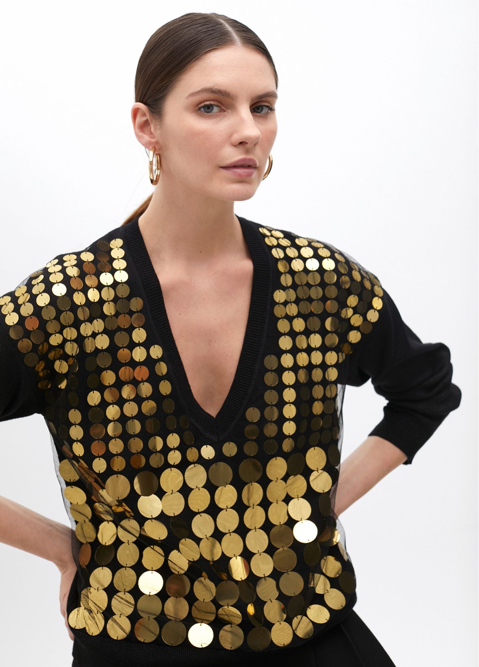 Maglia in rete con paillettes dorate MF2511026 2N5 MAITE 