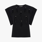 T-shirt con frange e strass T189CU MA001 MANILA GRACE 