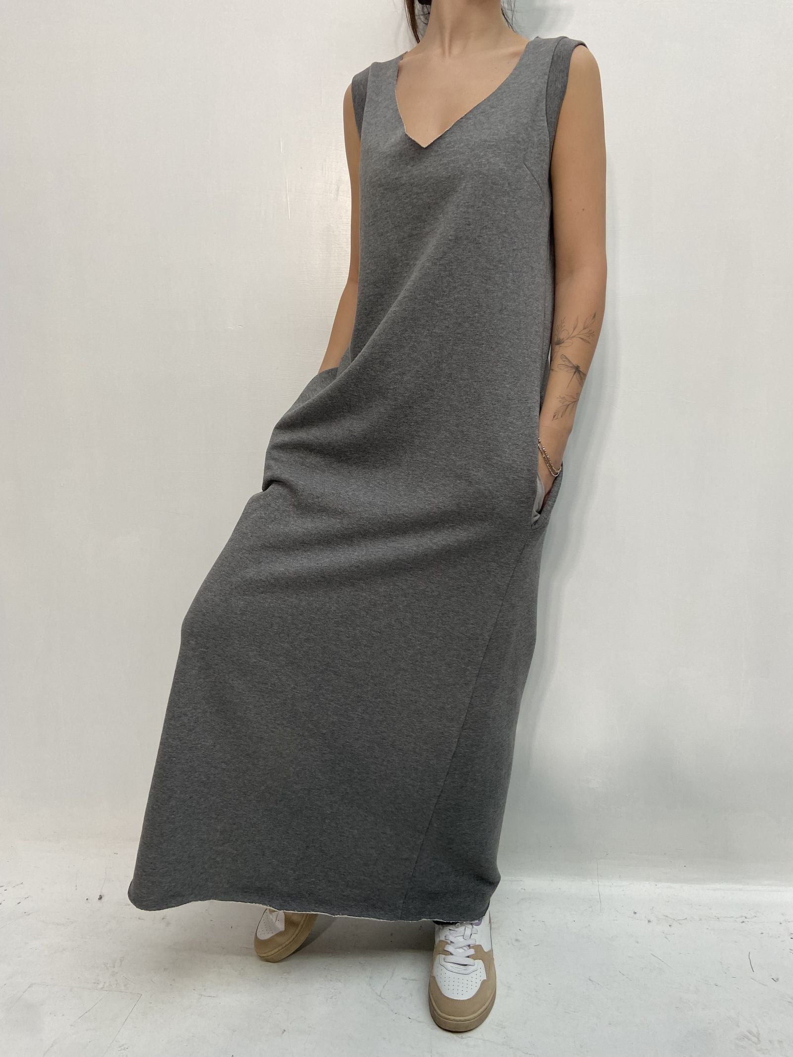 Abito lungo scollo a V - Ofelia D1187 GRIGIO OFELIA 