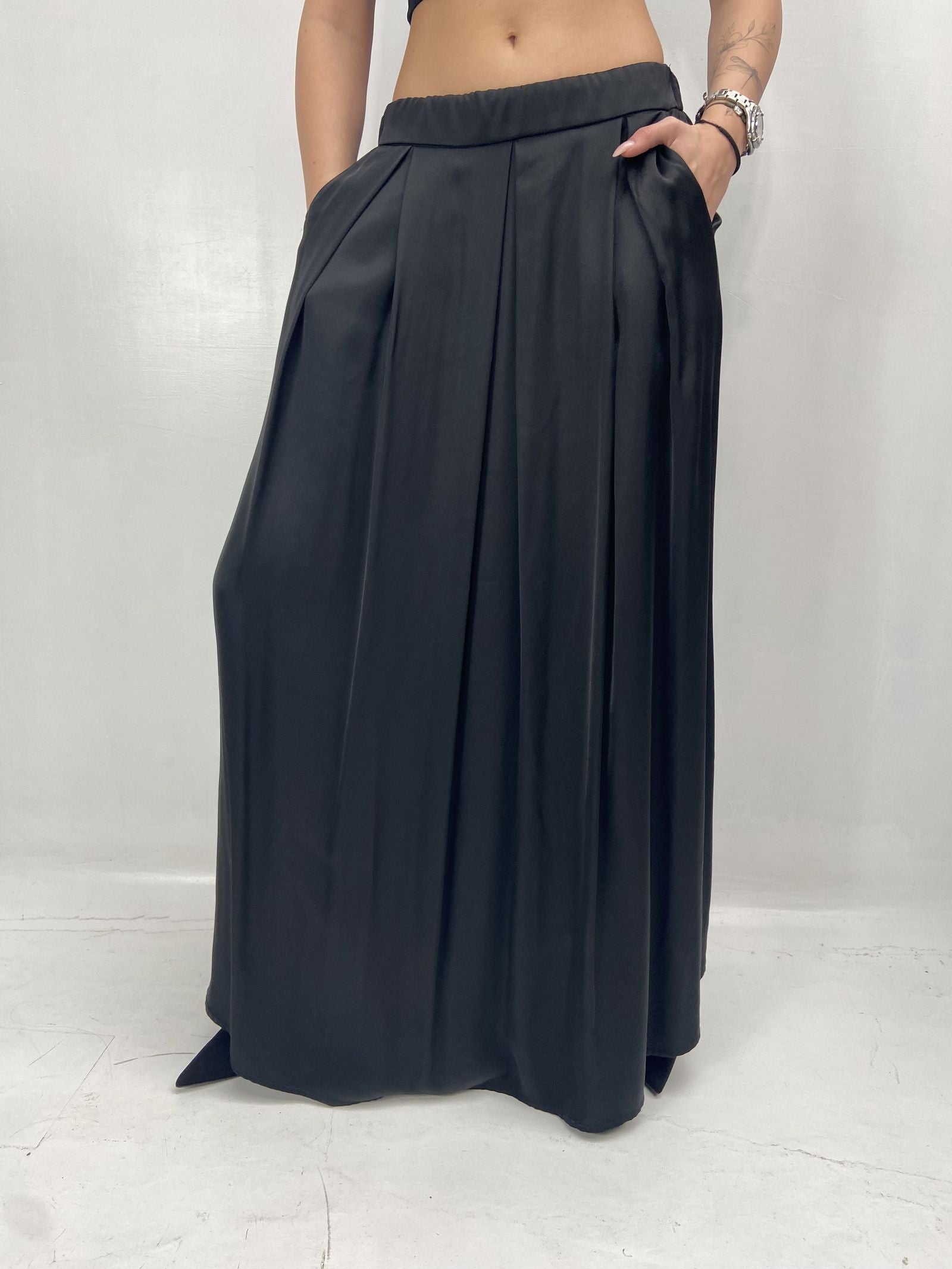 Gonna in raso con pieghe - Ofelia SK1027 NERO OFELIA 