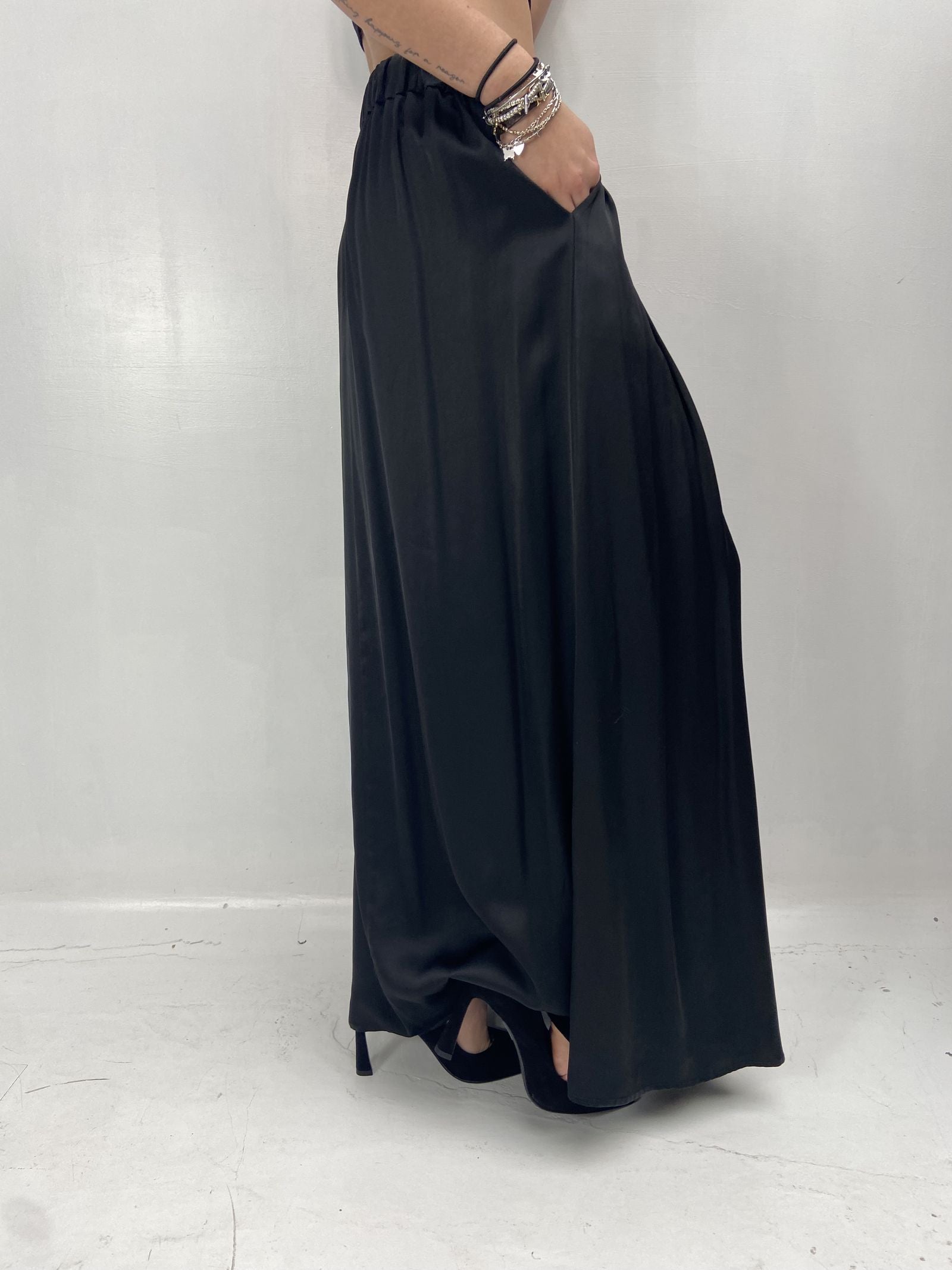 Gonna in raso con pieghe - Ofelia SK1027 NERO OFELIA 