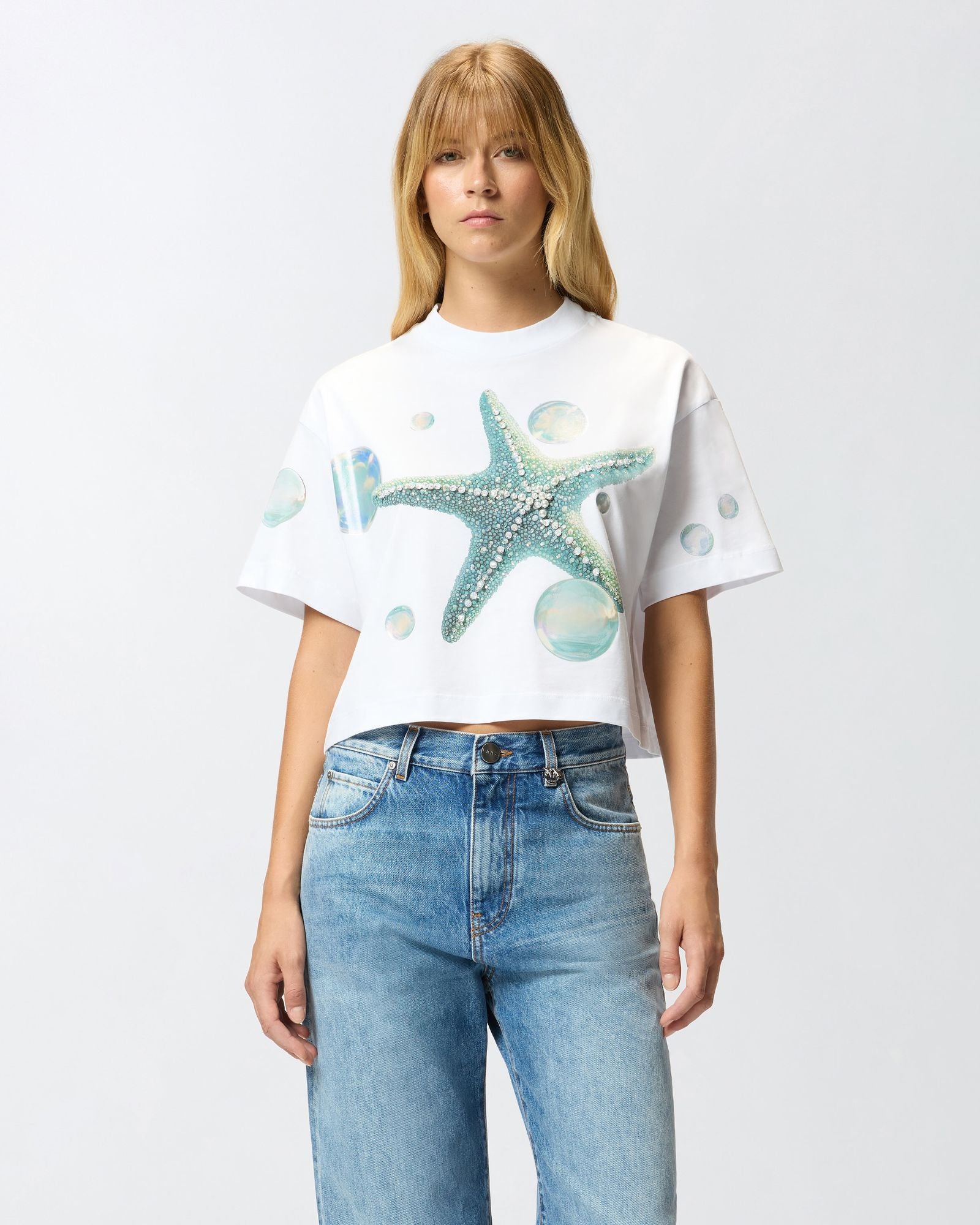 T-shirt con stampa e applicazioni 105704A2UG Z05 PINKO 