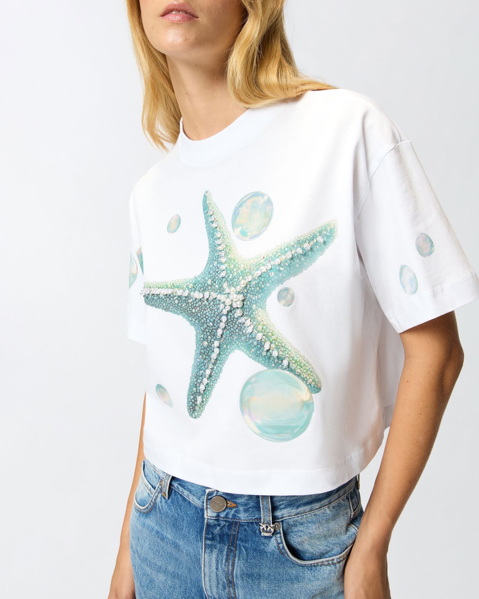 T-shirt con stampa e applicazioni 105704A2UG Z05 PINKO 